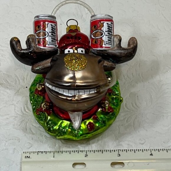 Jingle Beer Moose Head in Wreath Glitter Beer Funnel Glass Christmas Ornament 4" - Picture 10 of 11
